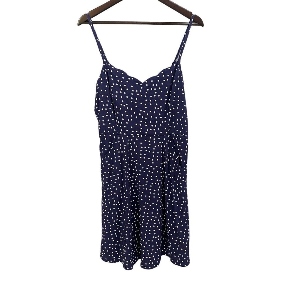 41 Hawthorn Beatriz Scallop Detail Dress Navy Polka‎ Dot L NWT